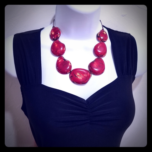 Chunky Red Tagua Nut Necklace Natural Beautiful